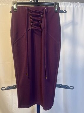 Another Story- Women's Lace-Up Pencil Skirt in Deep Plum
